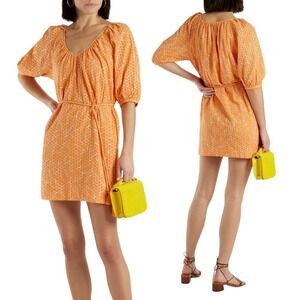 Tuckernuck Joie Broderie Anglaise Eyelet Belted Puff Sleeve Mini Dress Orange M